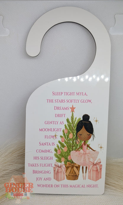 Personalised wooden Christmas Door Hanger – Sweet Girl & Tree Design