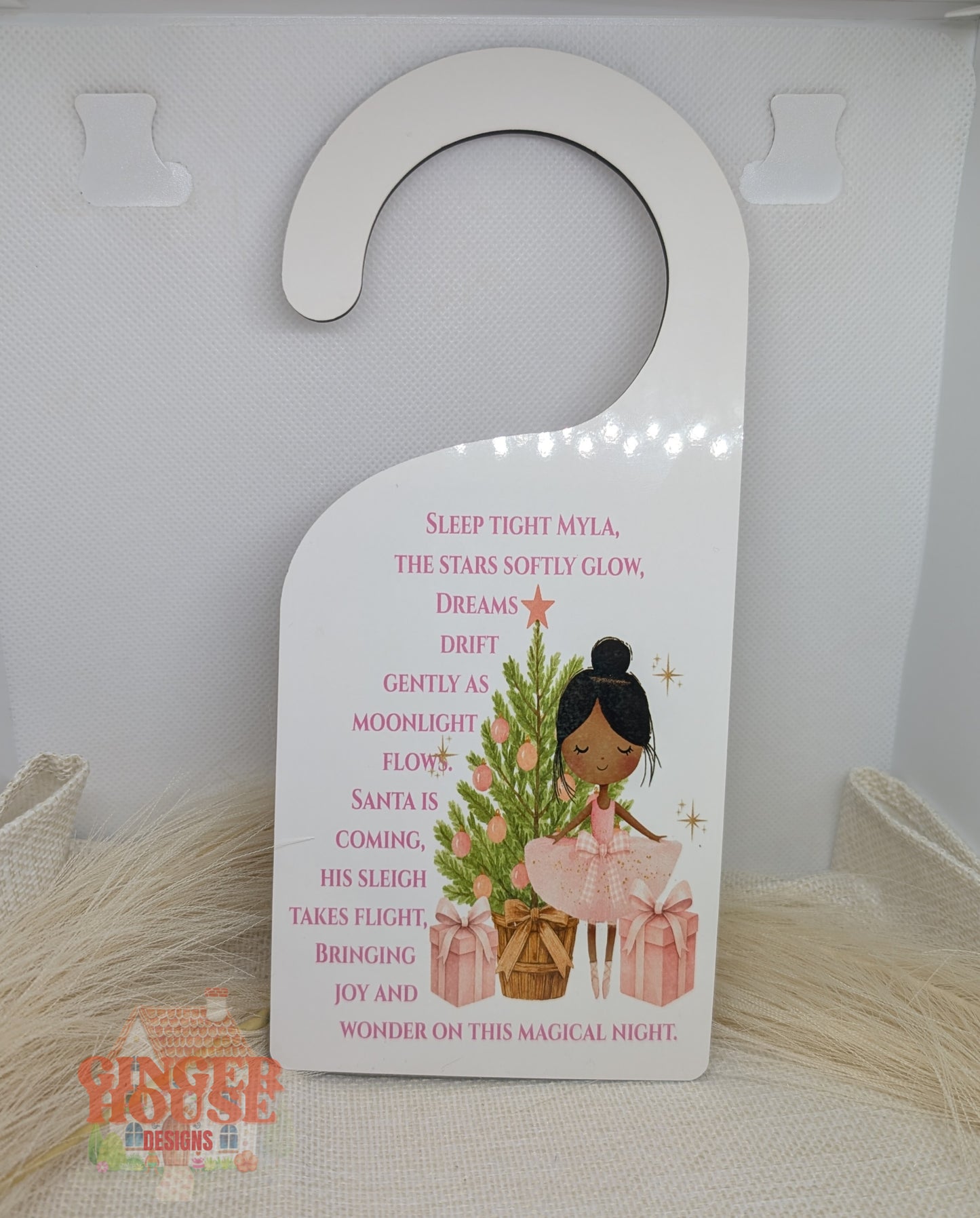 Personalised wooden Christmas Door Hanger – Sweet Girl & Tree Design