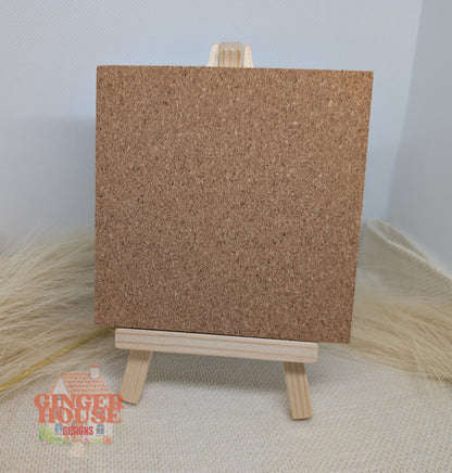 Personalised Ceramic Photo Tile – With Cork Back & Wooden Display Easel