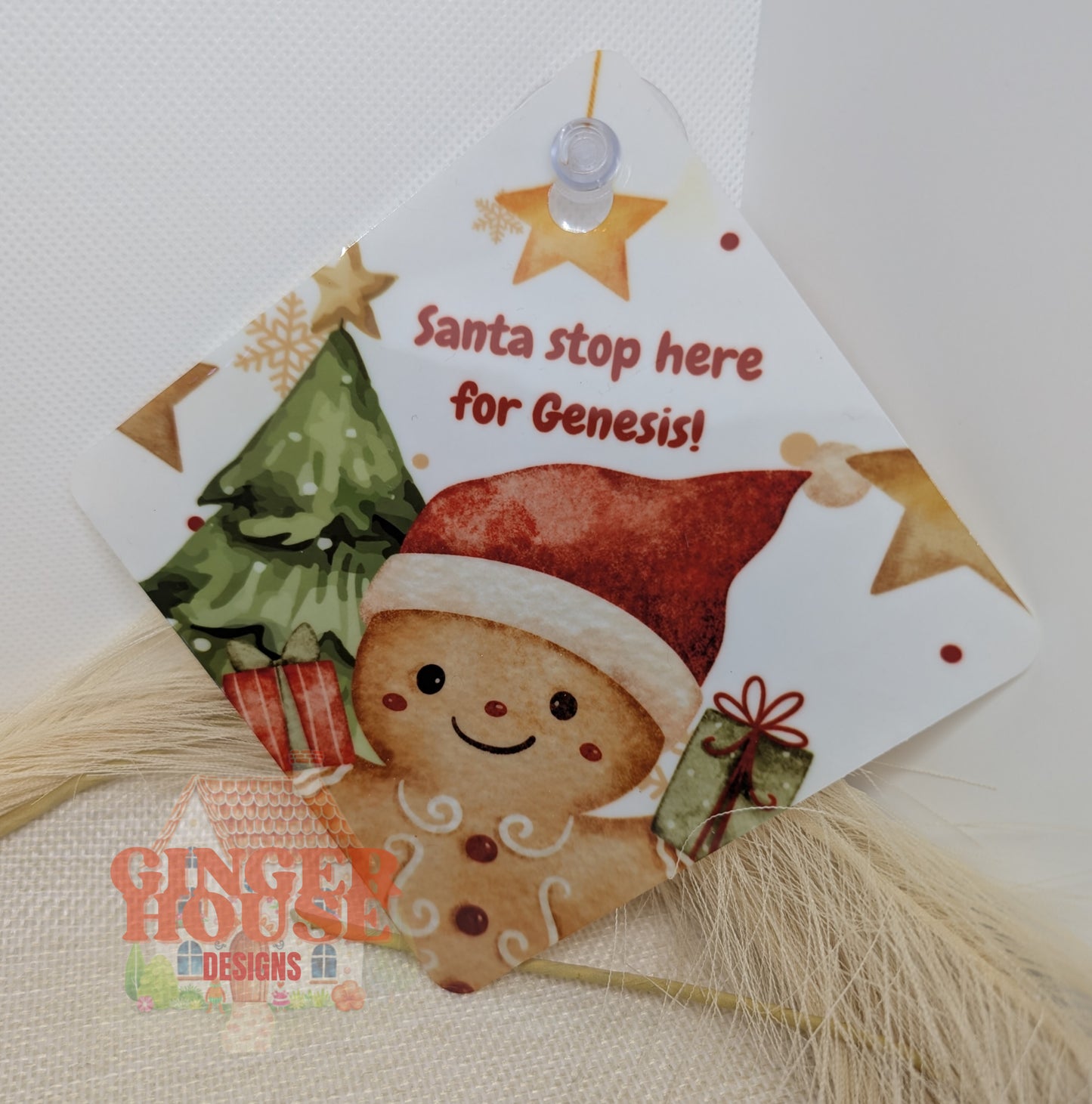 Personalised ‘Santa Stop Here’ Gingerbread Window Sign