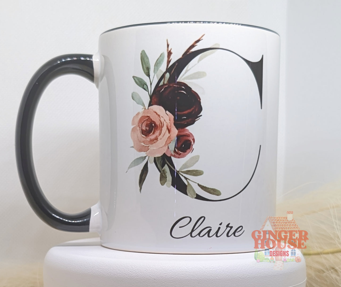 Personalised Floral Initial Mug