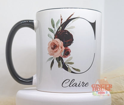 Personalised Floral Initial Mug