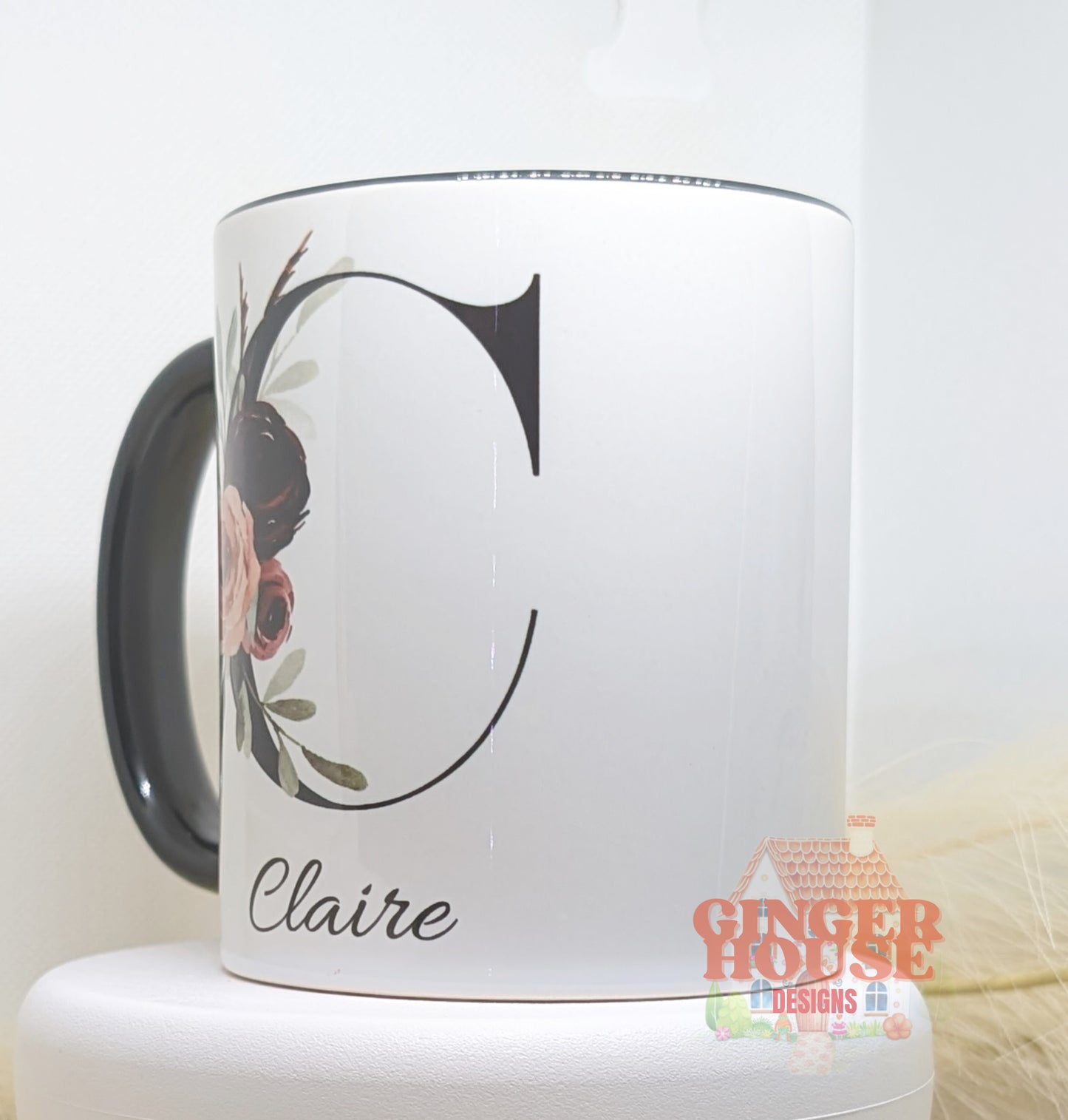 Personalised Floral Initial Mug