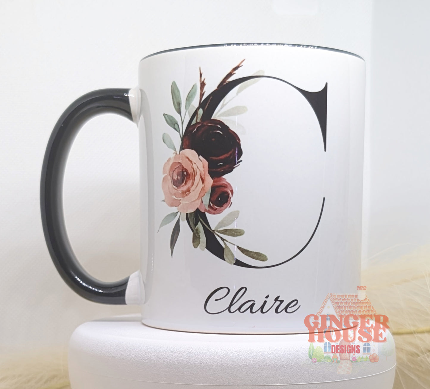 Personalised Floral Initial Mug