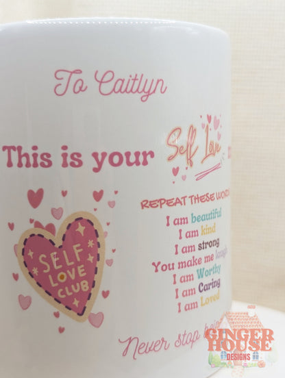 Self Love Club Personalised Mug – with Dolly & Name