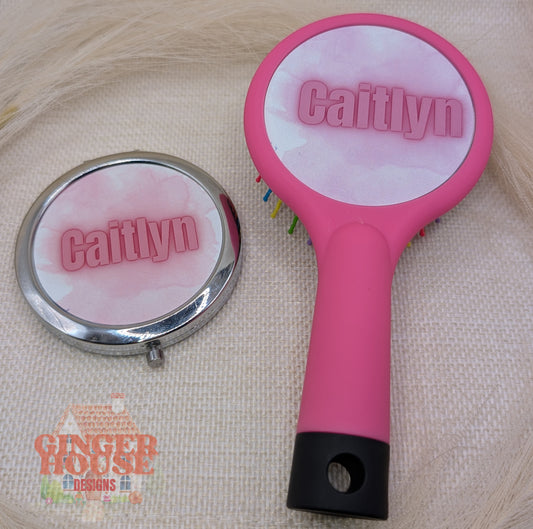Personalised Hairbrush & Compact Mirror Gift Set – Name and/or Photo