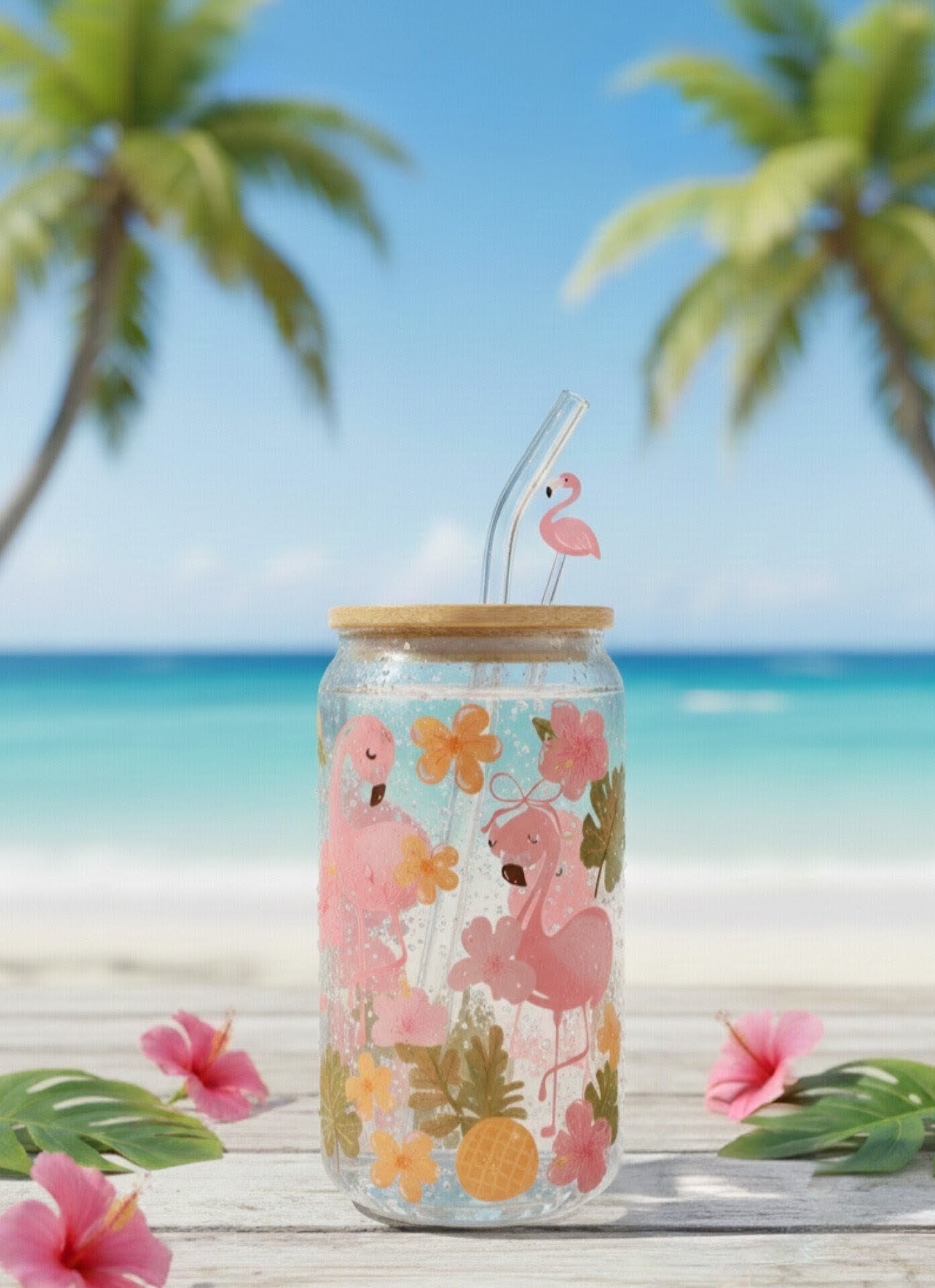 Tropical Flamingo Libby Can Glass