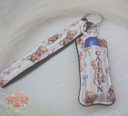 Personalised Wristlet & Lip Balm Holder Keyring Set
