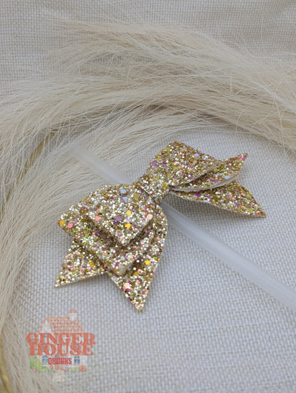 Gold sparkle bow straw topper