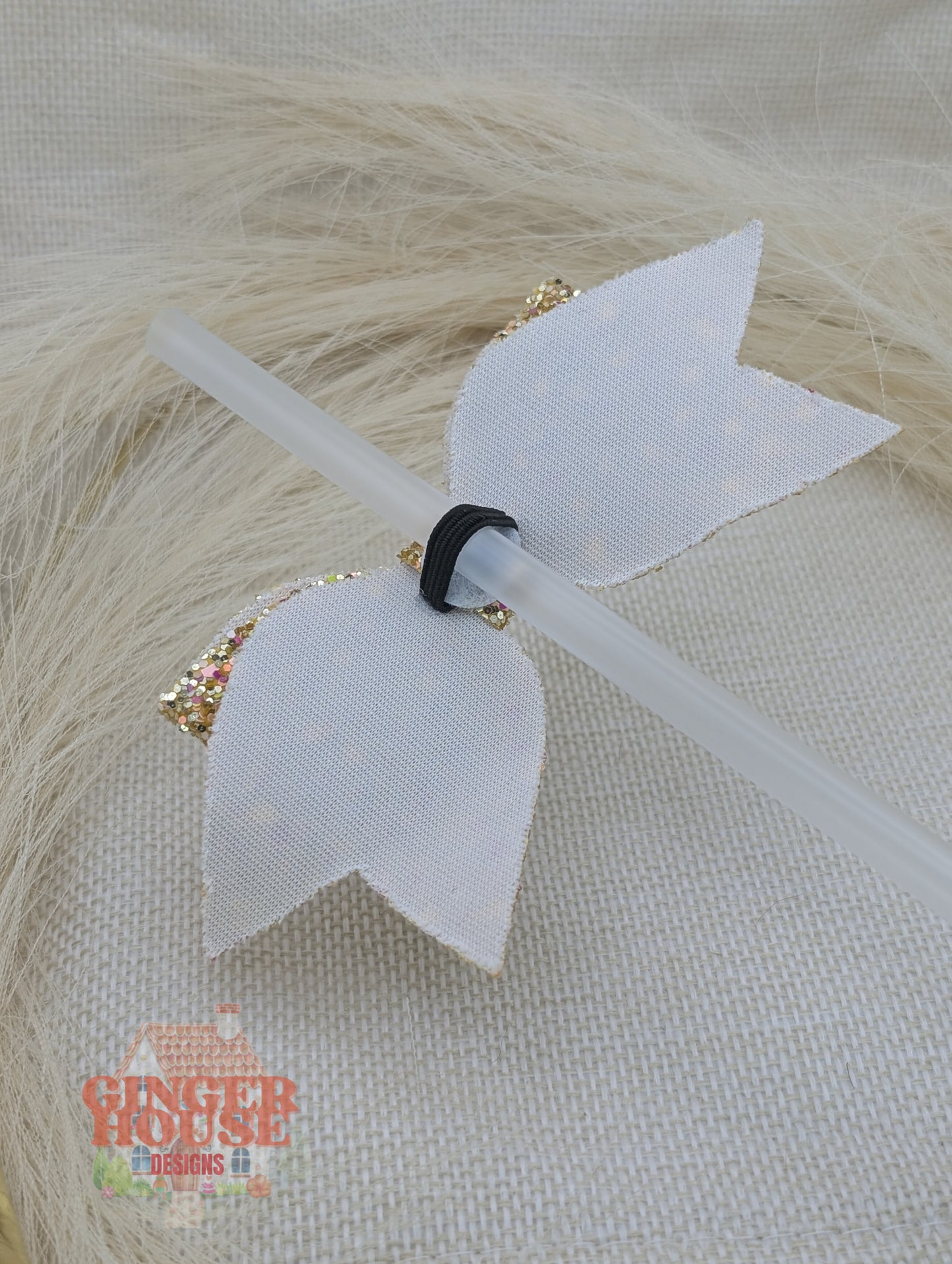 Gold sparkle bow straw topper