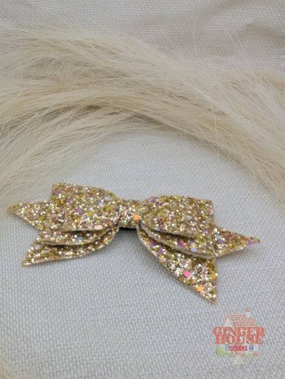 Gold sparkle bow straw topper