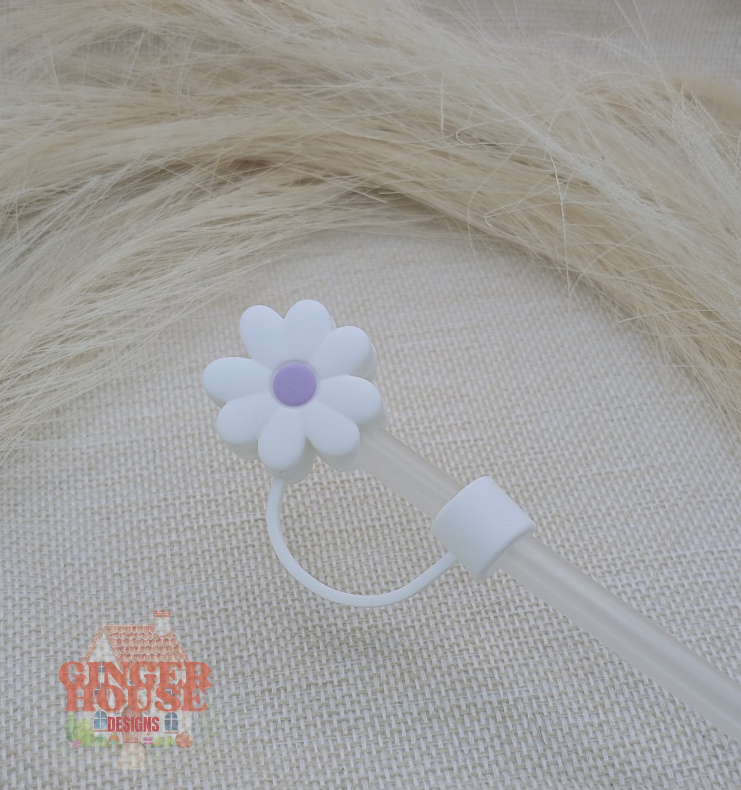 White Flower Stanley Straw Topper
