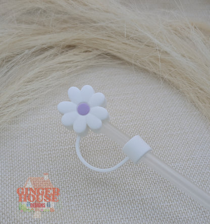 White Flower Stanley Straw Topper