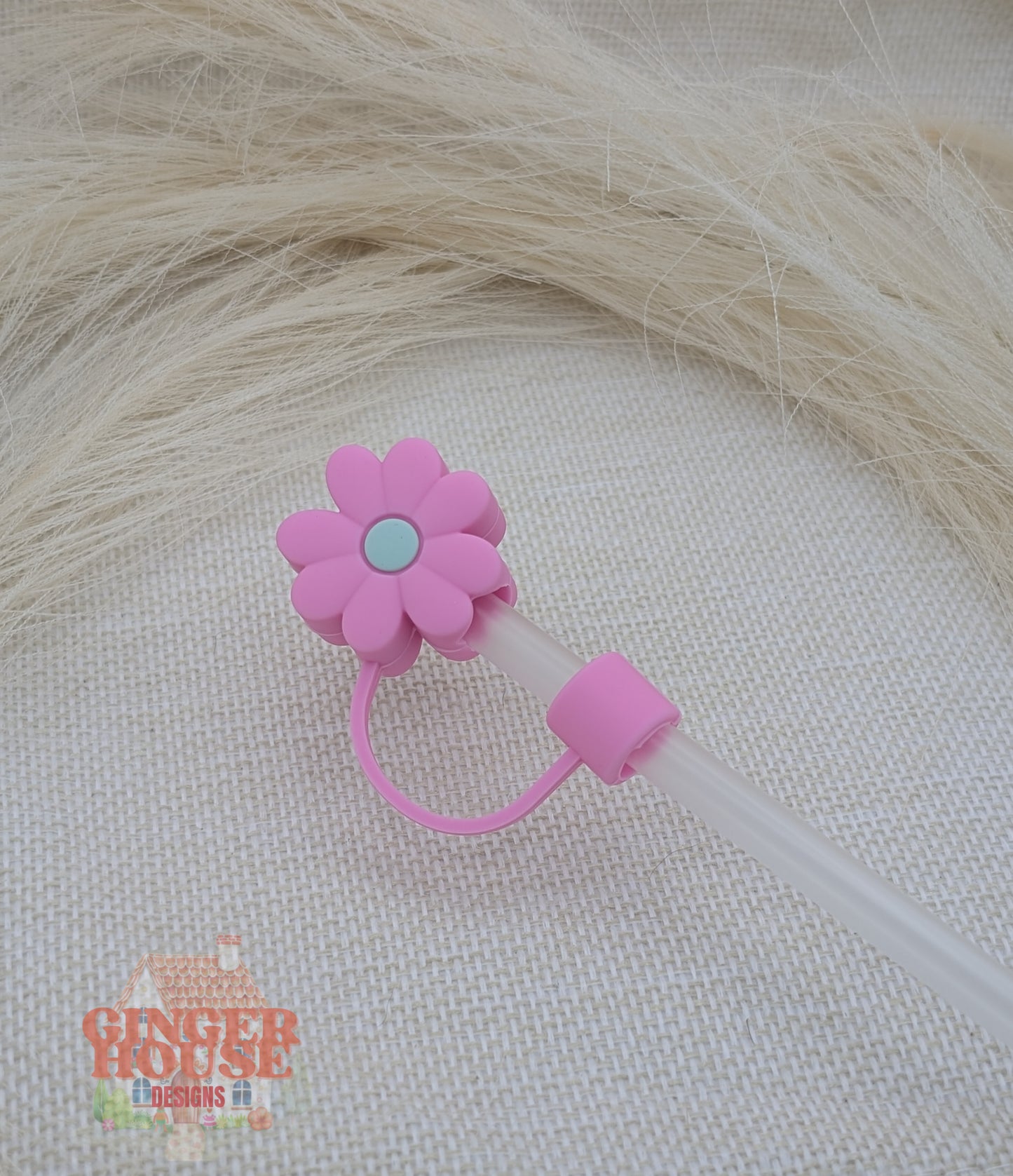 Pink Flower Stanley Straw Topper