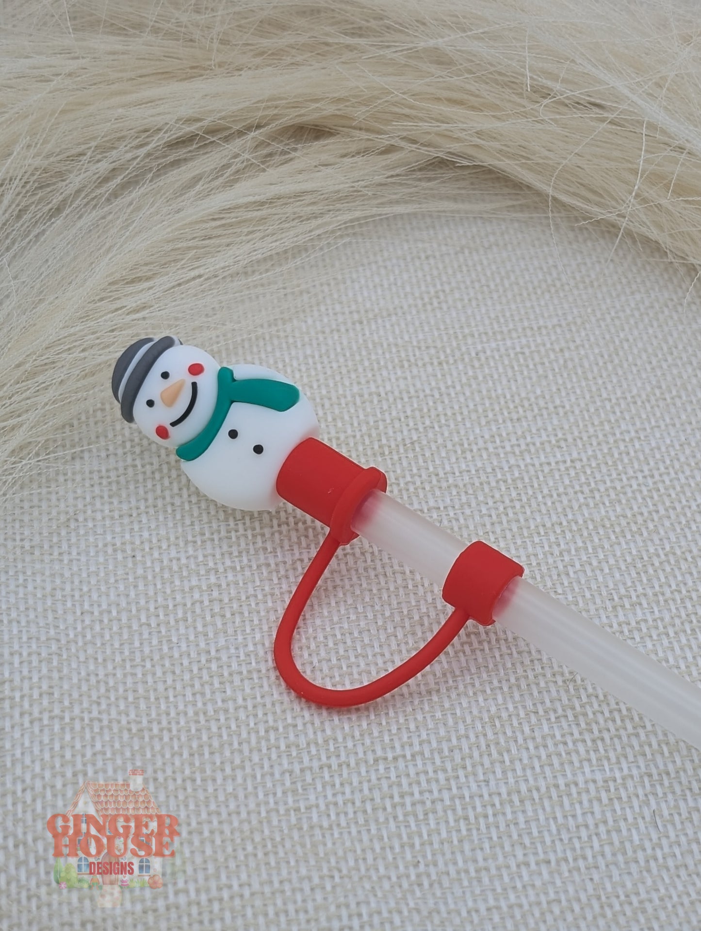 Snowman Straw Topper- Green