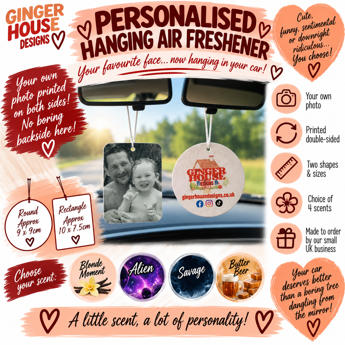 Personalised Hanging Air Freshener – Double-Sided with Your Photo