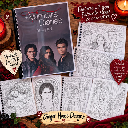 Vampire Diaries colouring book with cover and sample pages