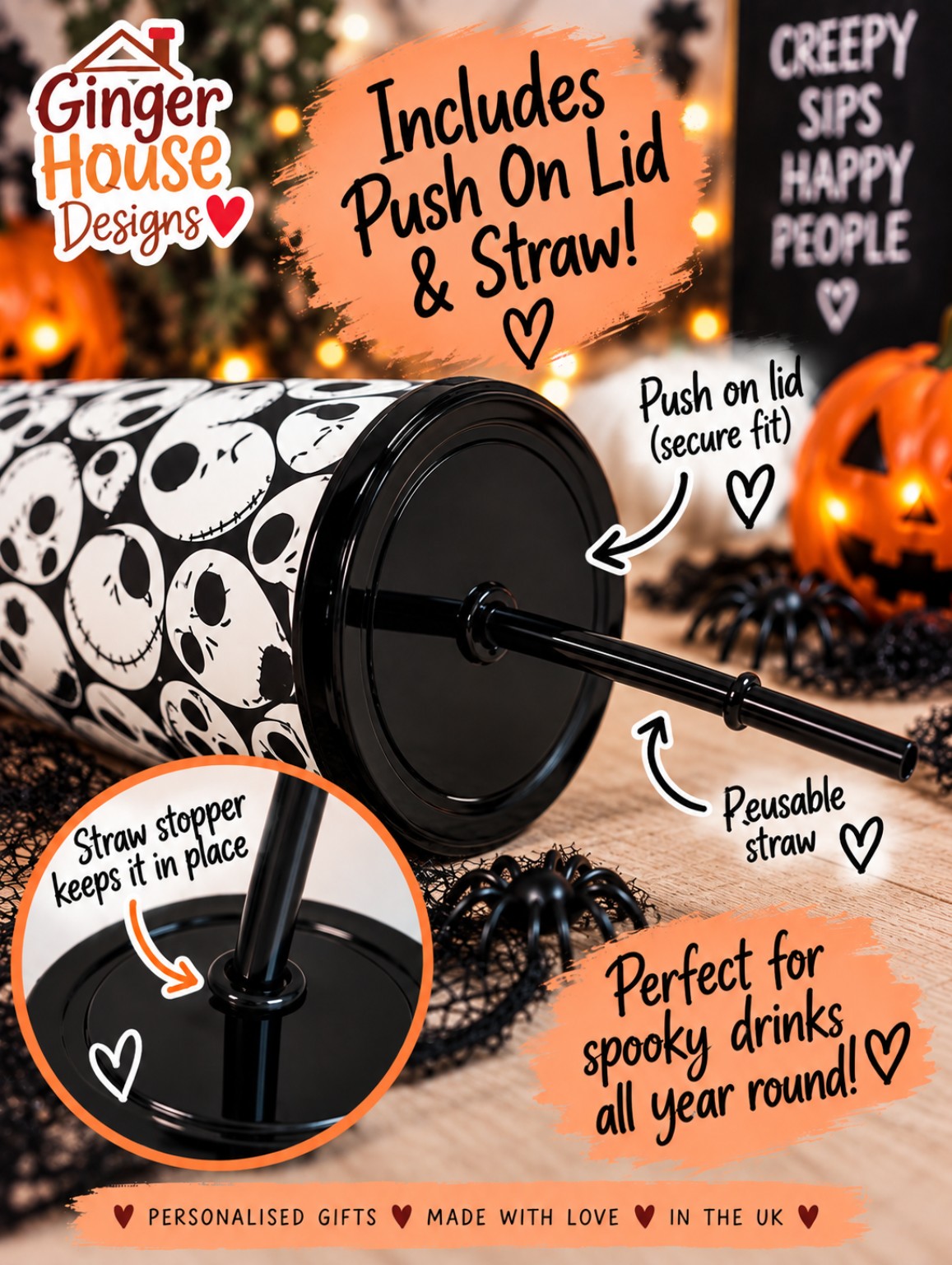 Glow in the dark spooky cold cup with optional name