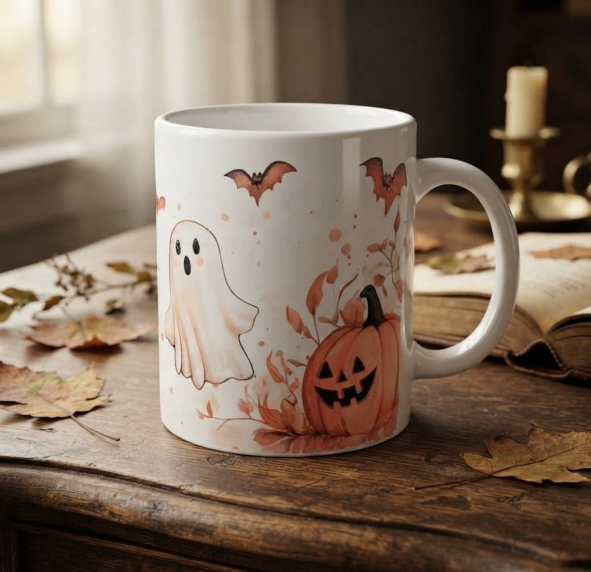 Ghost and pumpkin Halloween mug styled mock-up
