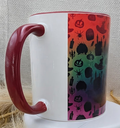 Rainbow Halloween burgundy mug real product photo 1