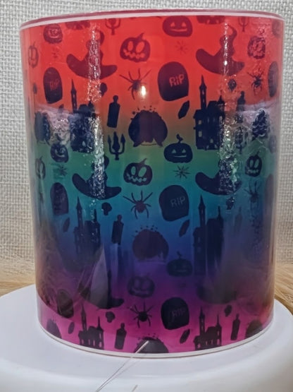 Rainbow Halloween burgundy mug real product photo 4