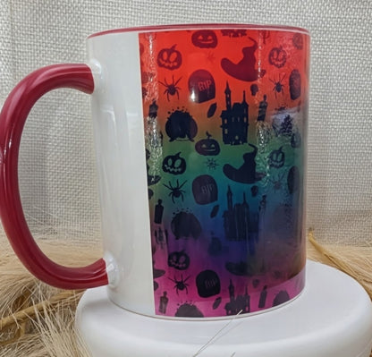 Rainbow Halloween burgundy mug real product photo 5