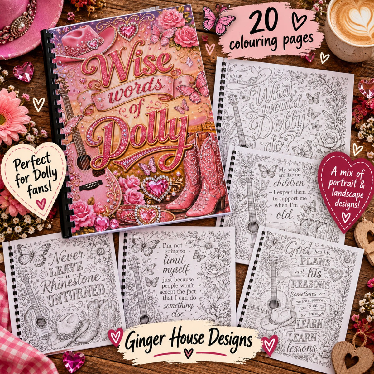 Wise Words of Dolly colouring book main image