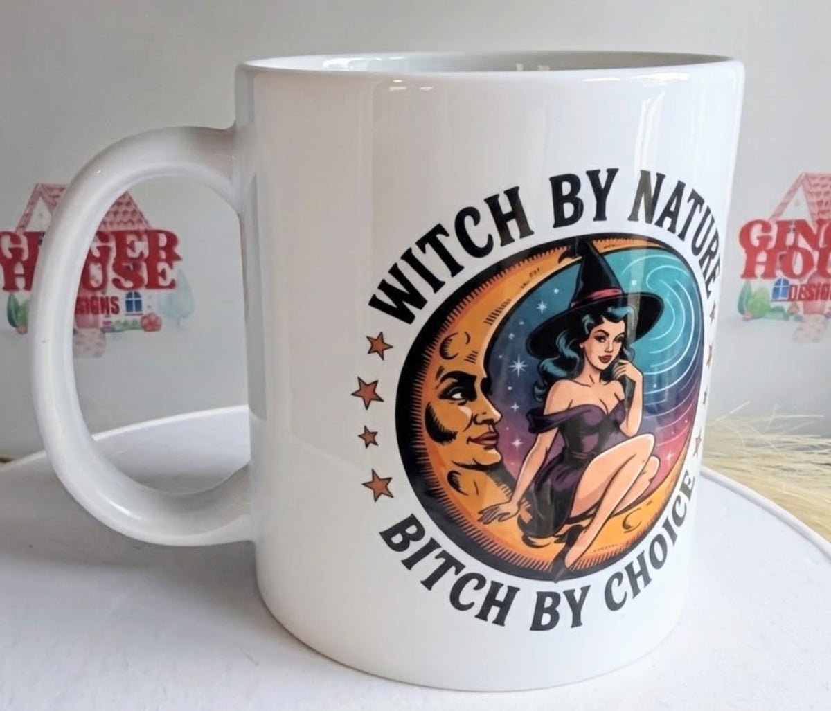 Witch by Nature mug angled view